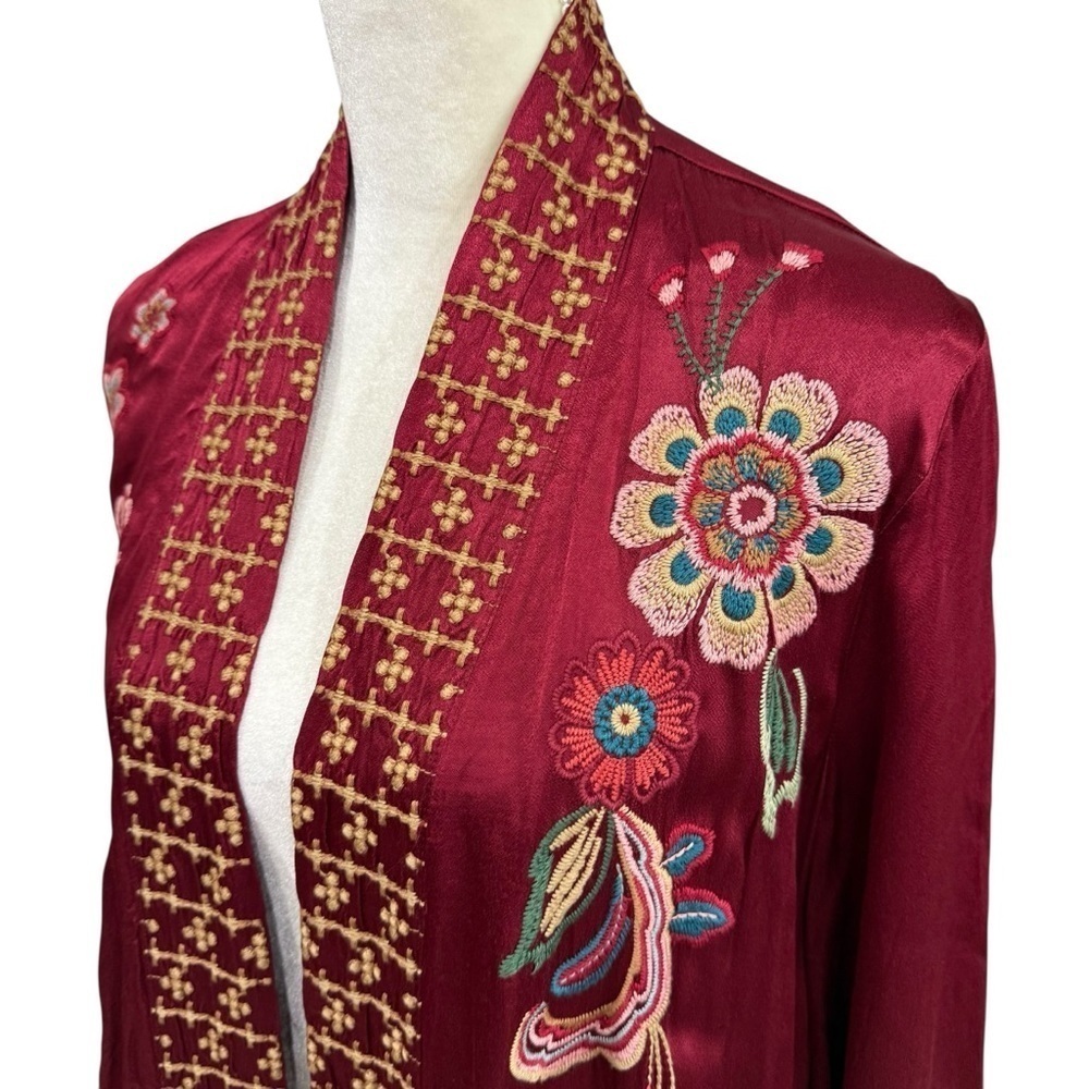 JOHNNY WAS XS Messine Long Kimono Floral Embroidered Pomegranate/Burgundy NWT - Picture 6 of 11